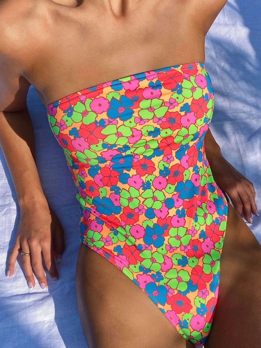 Frankie’s Bikinis Stella Strapless One Piece Swimsuit Multi Color Floral